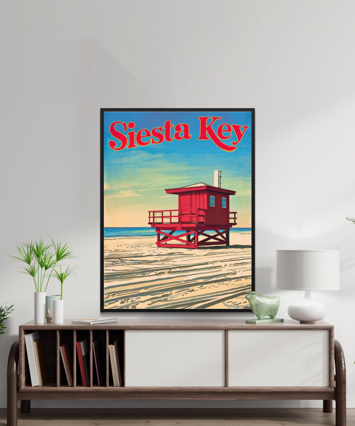 Siesta Key Florida Red Lifeguard Stand Beach Vintage Travel Poster - Image 3