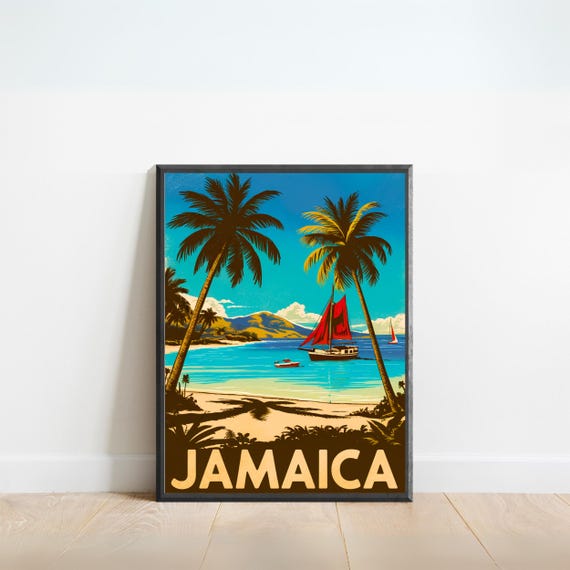Jamaica Vintage Travel Poster Jamaica Print Caribbean Wall Art Framed Gift United States Present