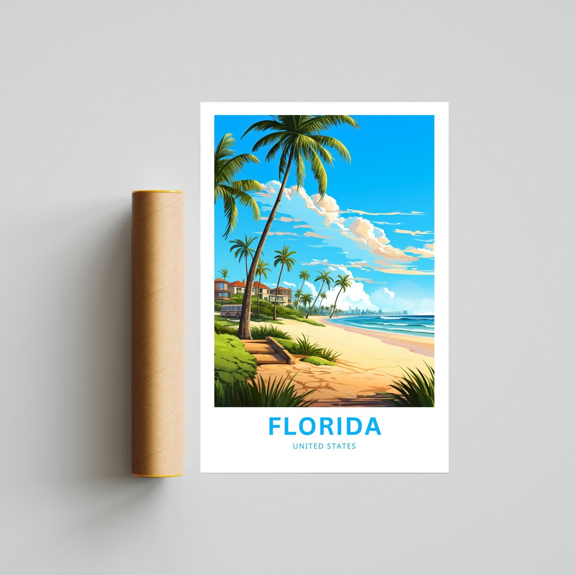 Florida Beach Palm Lined Shore Boardwalk Personalized Travel Poster - Image 4