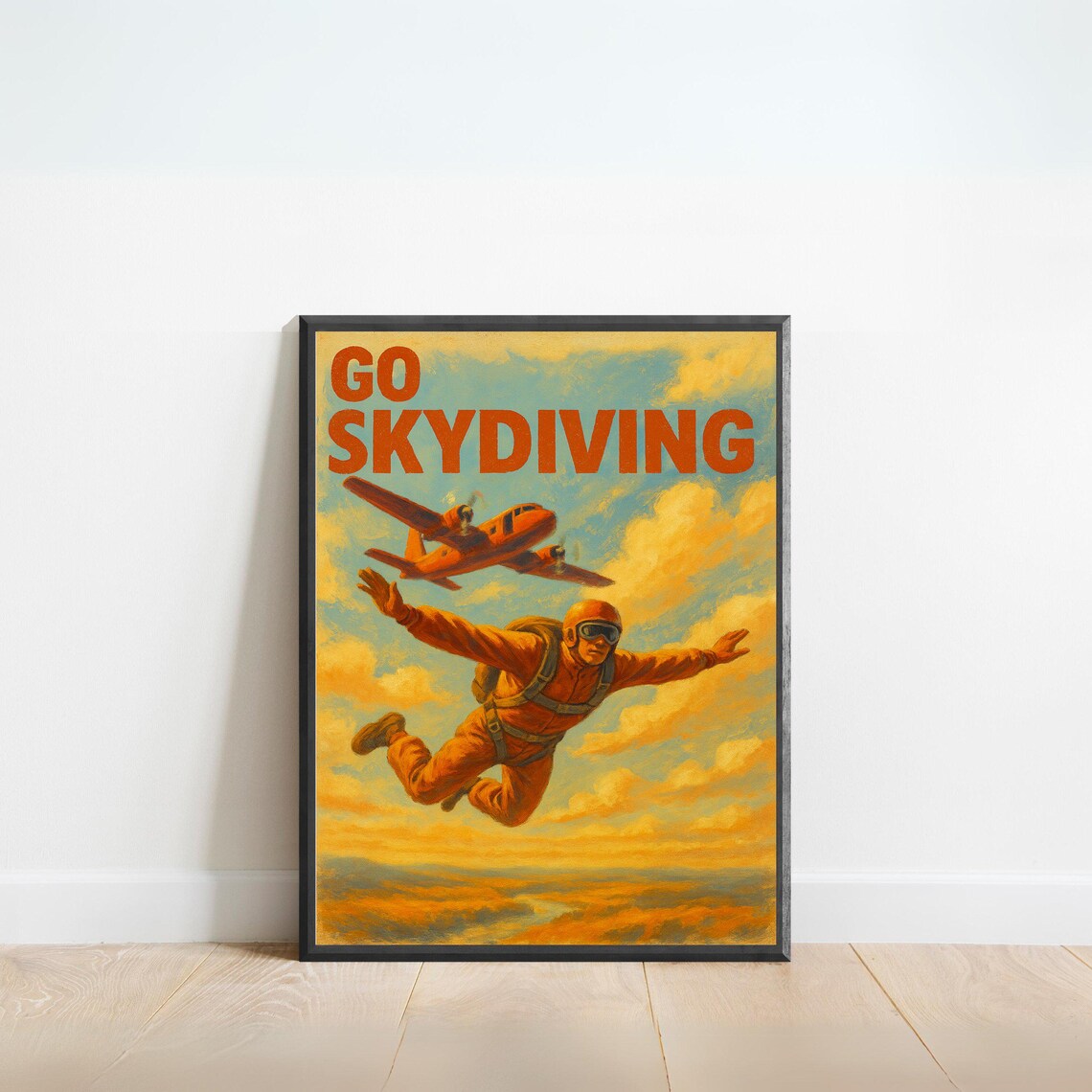 Go Skydiving Vintage Adventure Poster Jumper Plane Retro Sports Art