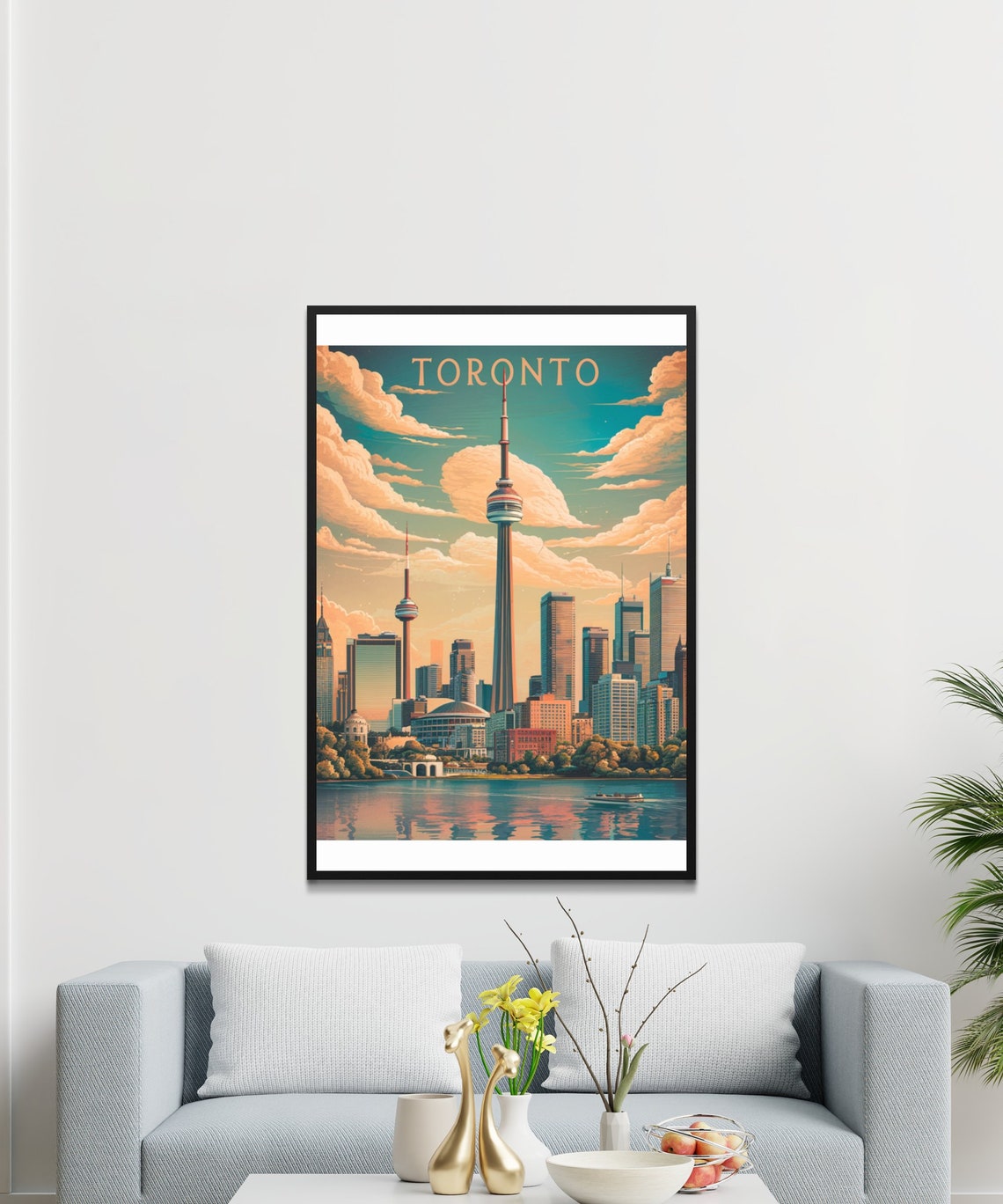 Toronto Canada Skyline CN Tower Lake Sunset Vintage Travel Poster - Image 2