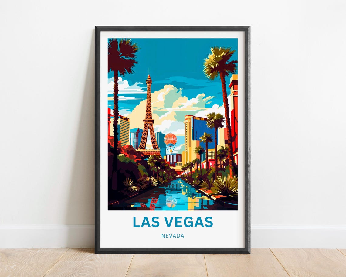 Las Vegas Nevada Strip Skyline Customizable Neon Travel Poster - Image 4