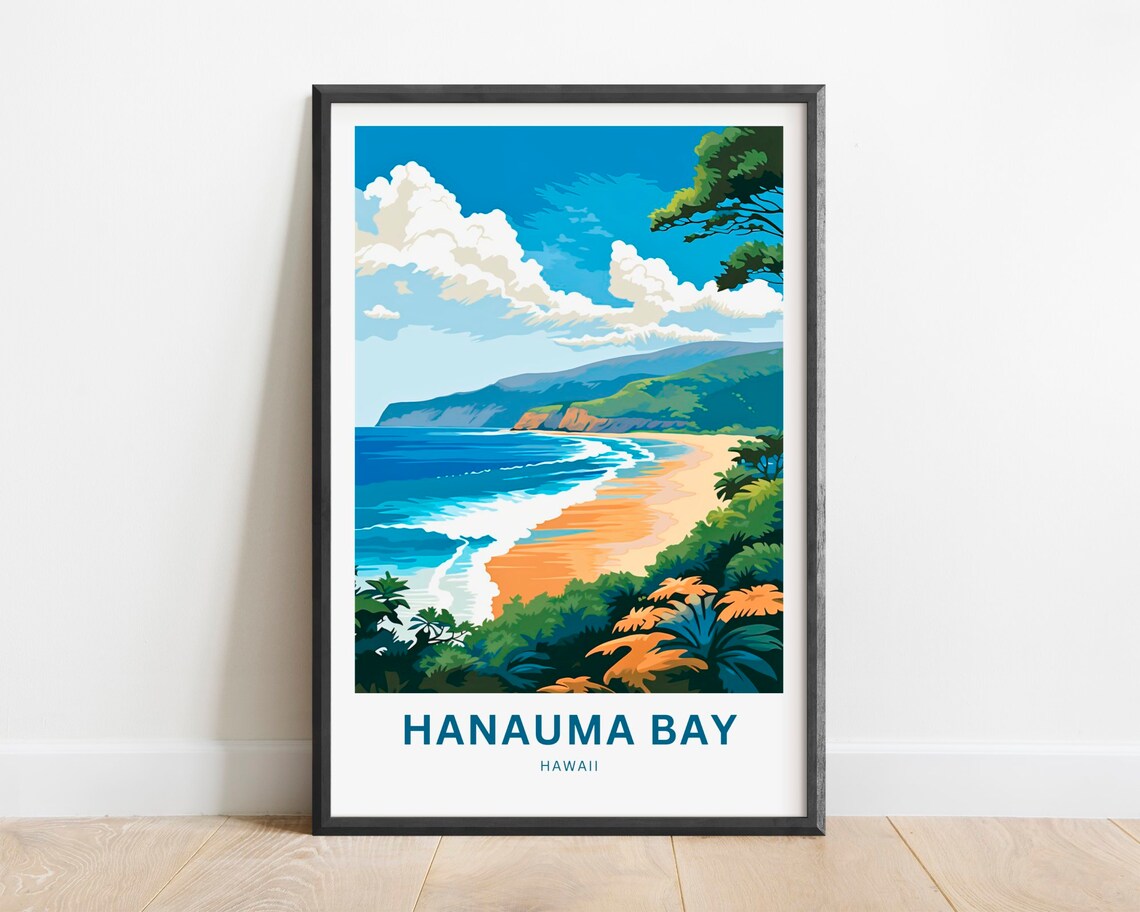 Hanauma Bay Hawaii Turquoise Ocean Beach Waves Travel Poster