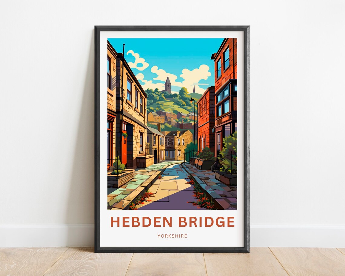 Hebden Bridge Yorkshire Steep Stone Street Historic Town Travel Poster