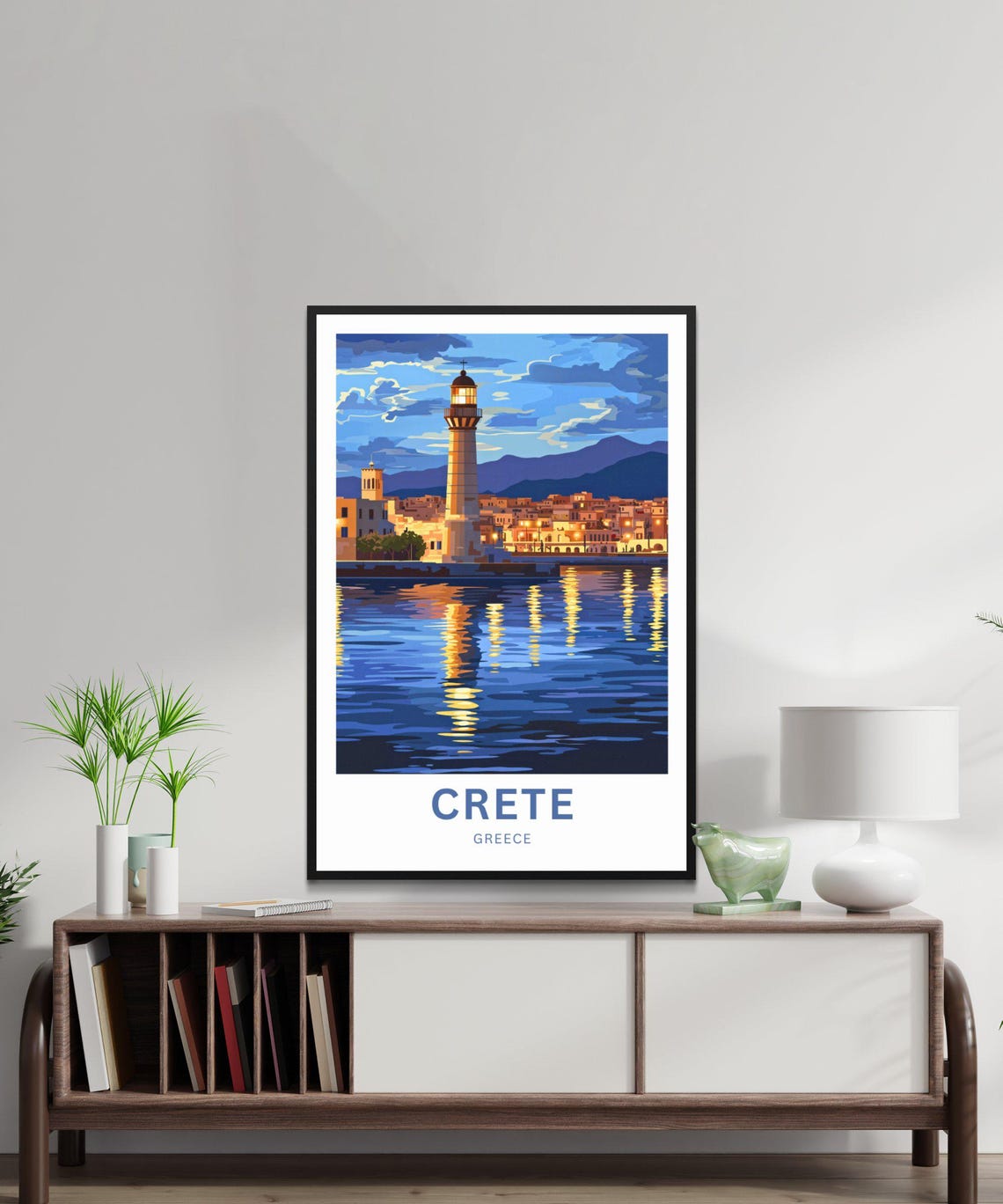 Crete Greece Harbor Lighthouse Golden Evening Water Serene Poster - Image 2