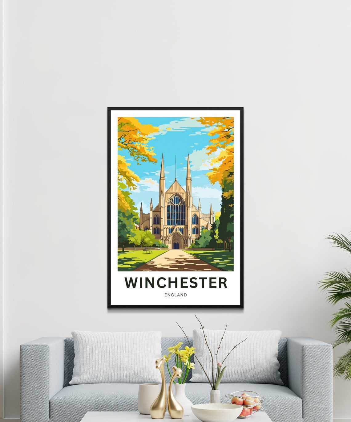 Winchester England Gothic Cathedral Twin Spires Autumn Poster - Image 3