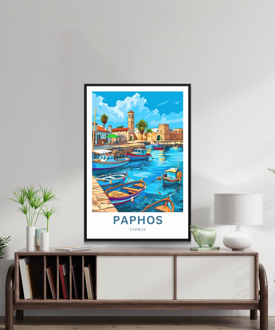 Paphos Cyprus Old Harbor Colorful Boats Castle Travel Poster - Image 3
