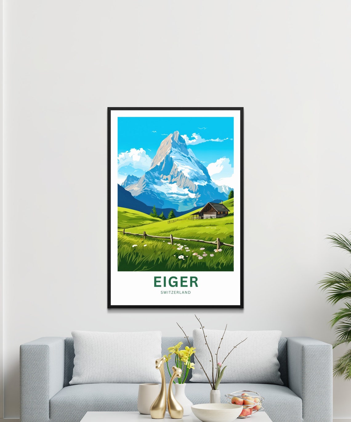 Personalized Eiger Switzerland Summer Meadow Chalet Scene Poster - Image 3