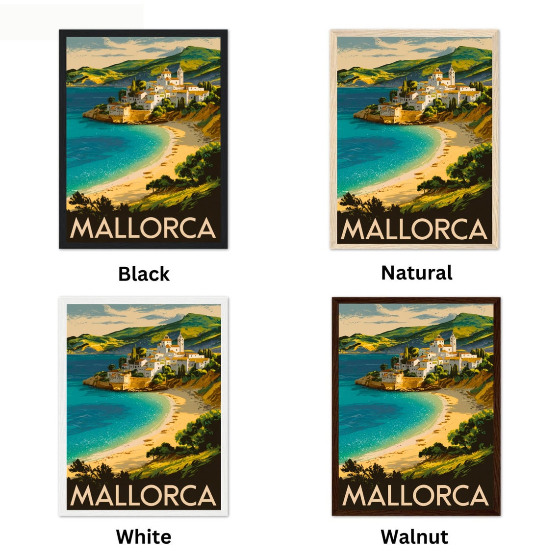 Mallorca Spain Whitewashed Coastal Town Beach Vintage Travel Poster - Image 4