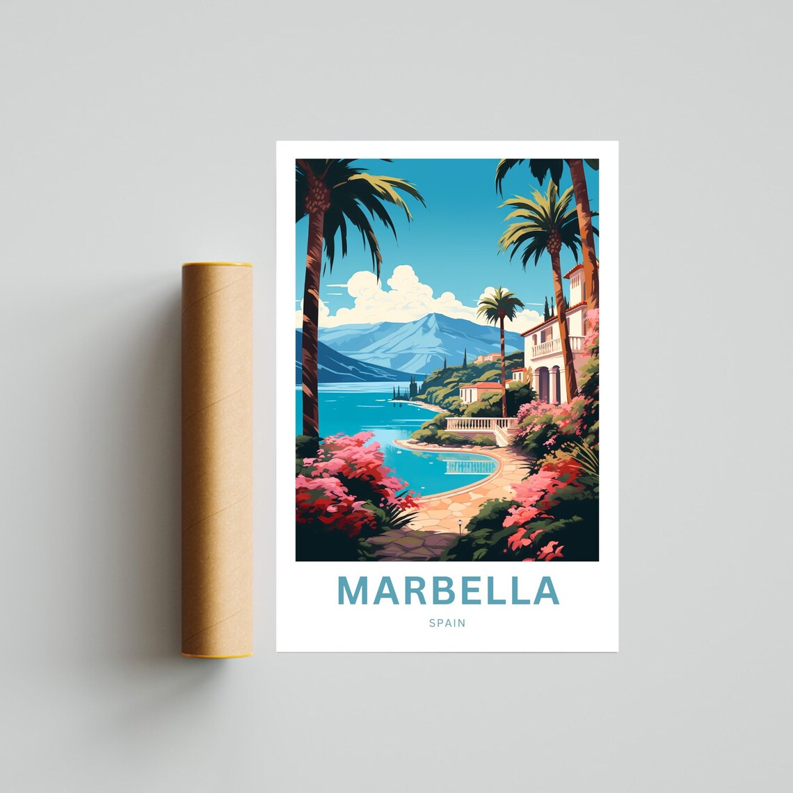 Marbella Spain Palm Cove Seaside Villa Coastline Travel Poster - Image 2