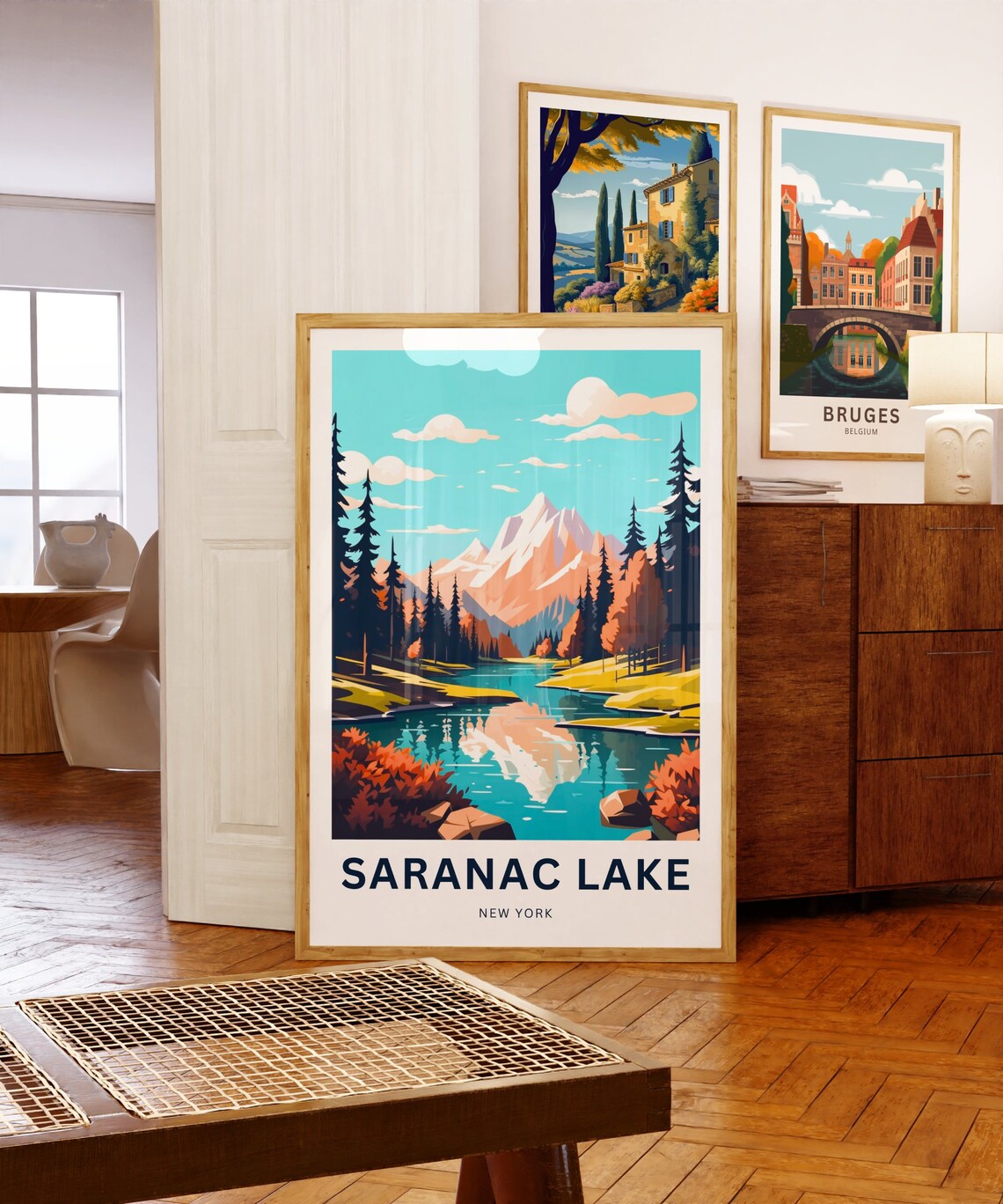 Saranac Lake New York Adirondack Autumn Forest Travel Poster - Image 5