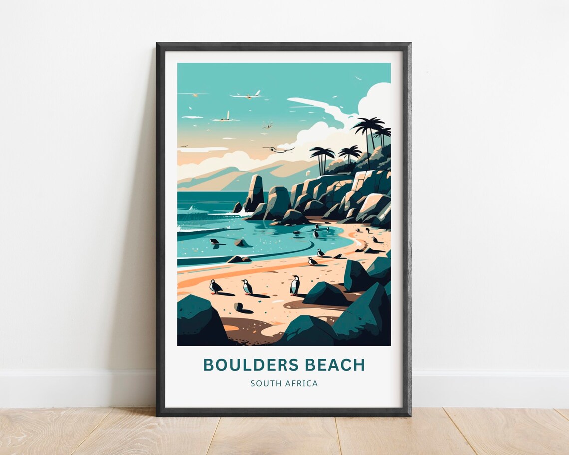 Boulders Beach South Africa Penguin Colony Coast Travel Poster