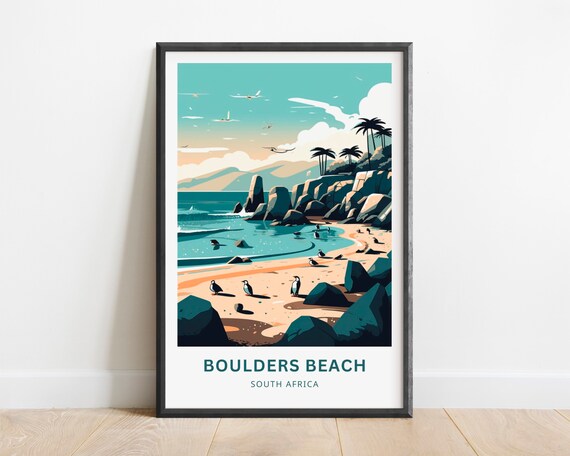 Boulders Beach South Africa Penguin Colony Coast Travel Poster