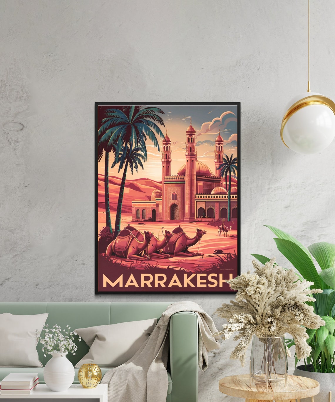 Marrakesh Morocco Mosque Minarets Camels Sunset Travel Poster - Image 2