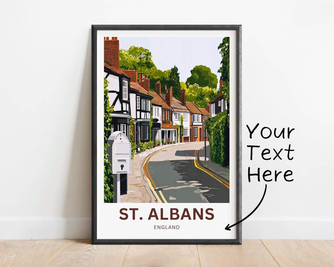 St. Albans England Tudor Street Vintage Postbox Travel Poster - Image 2
