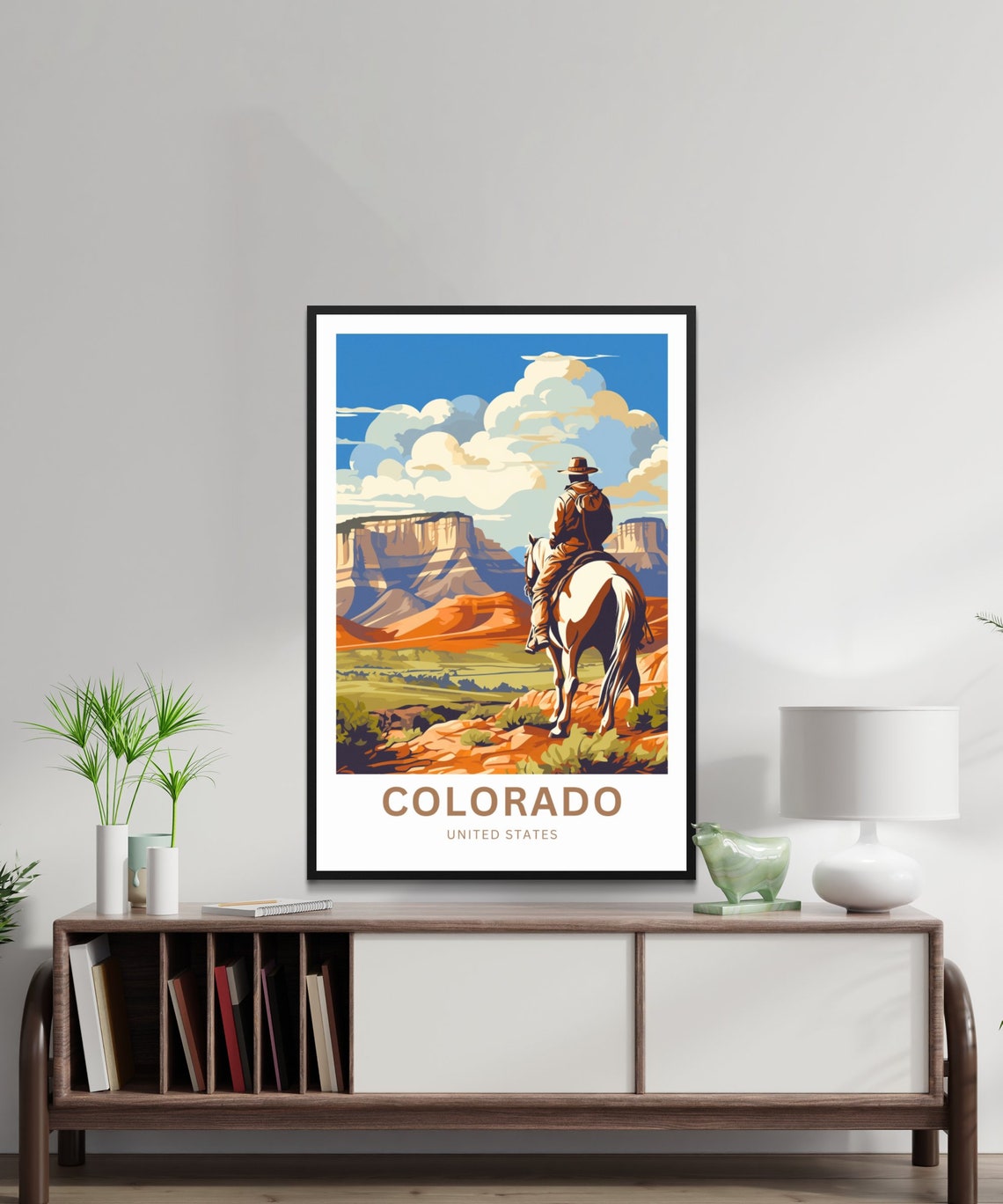 Personalized Colorado Cowboy Horseback Mesa Overlook Travel Poster - Image 3