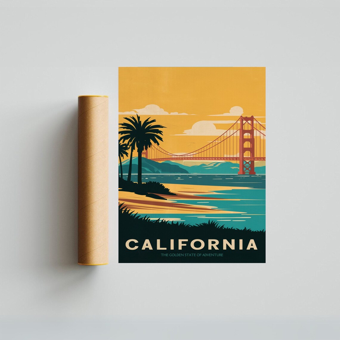California Golden Gate Bay Palms Sunset Adventure Travel Poster - Image 3