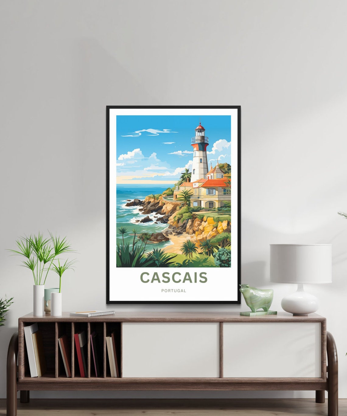 Personalized Cascais Portugal Lighthouse Cliffs Travel Poster - Image 3