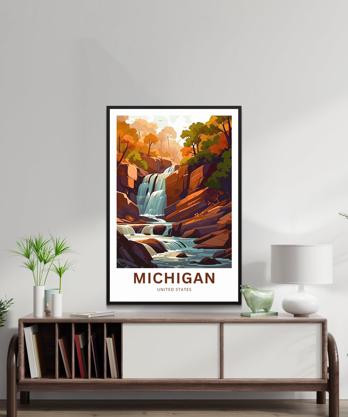 Michigan Waterfall Autumn Forest Falls Personalized Travel Poster - Image 2