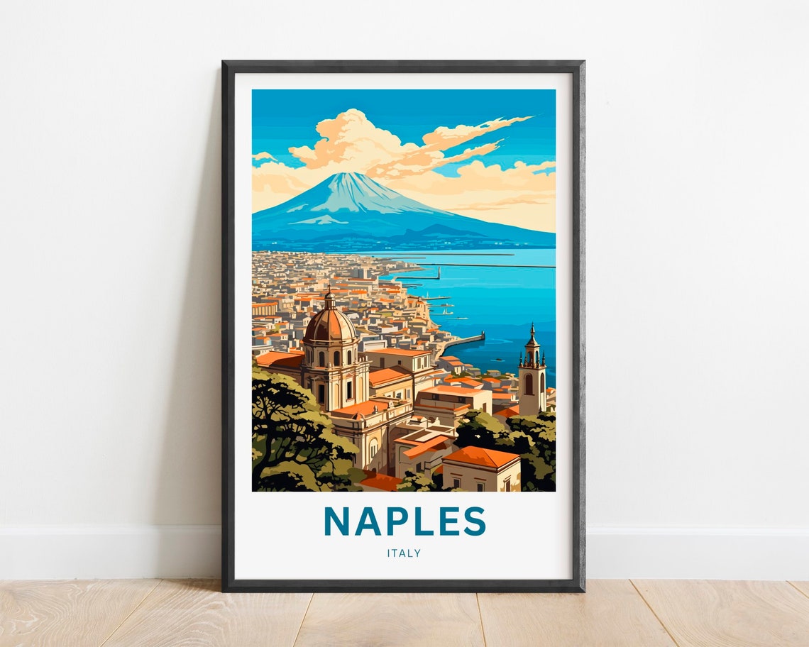 Naples Italy Mount Vesuvius Bay City Panorama Dome Church Poster