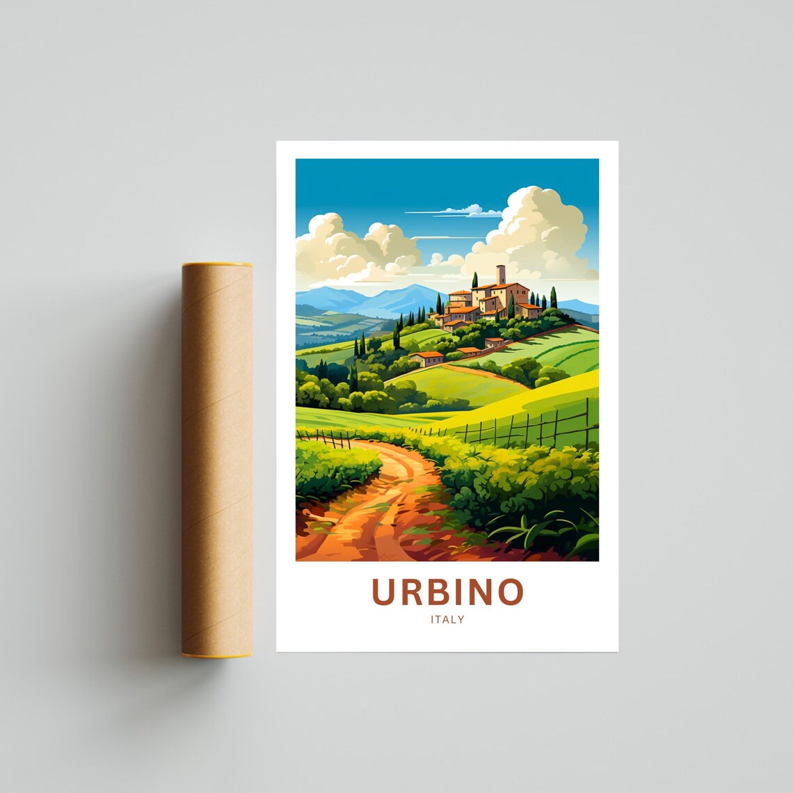 Urbino Italy Tuscan Hill Village with Cypress Trees Travel Poster - Image 4