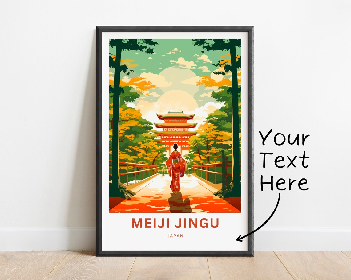 Personalized Meiji Jingu Japan Shrine Custom Text Travel Poster