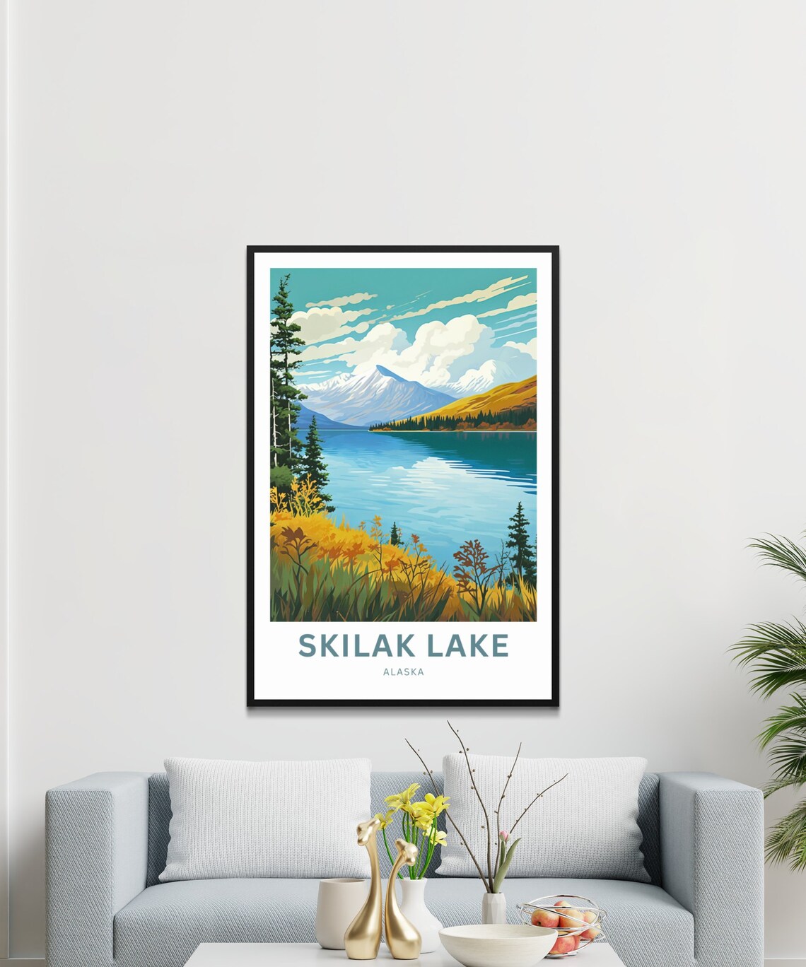 Personalized Skilak Lake Alaska Autumn Shore Snowy Peak Poster - Image 3