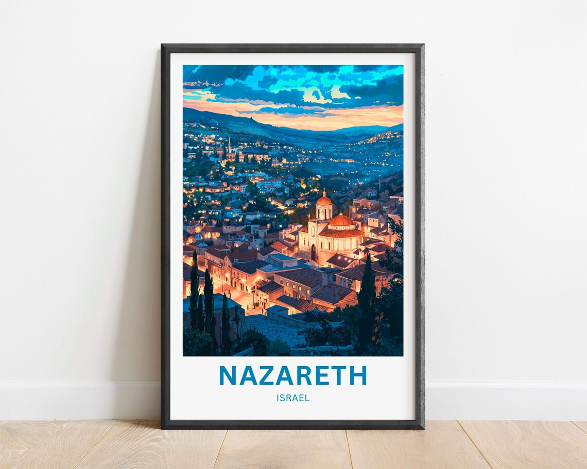 Nazareth Israel City Lights Night Skyline View Travel Poster