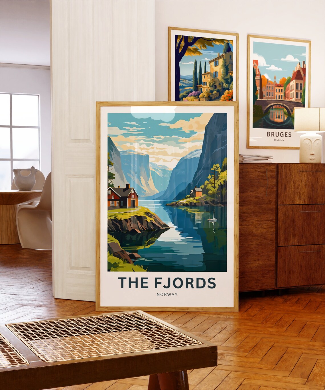 Personalized The Fjords Norway Red Cabins Sailboat Travel Gift Poster - Image 5