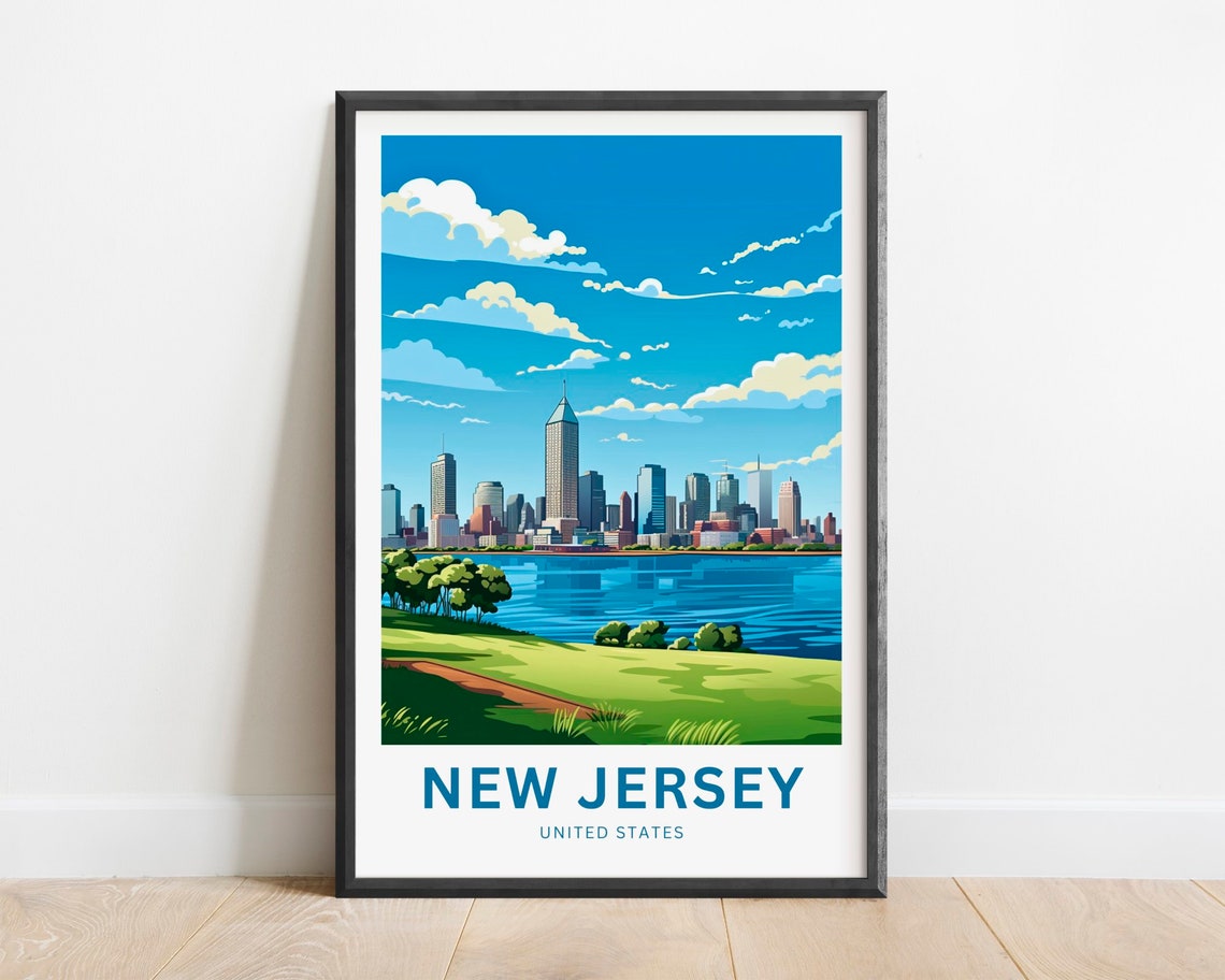 New Jersey Daytime Skyline Waterfront Park Travel Gift Poster
