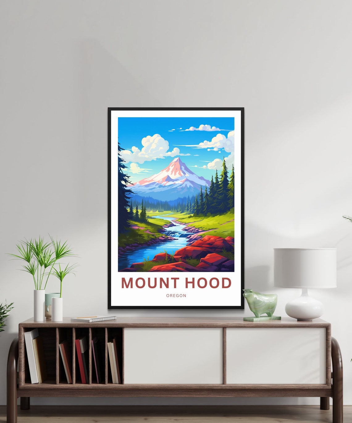 Personalized Mount Hood Oregon Snow Peak River Valley Travel Poster - Image 2