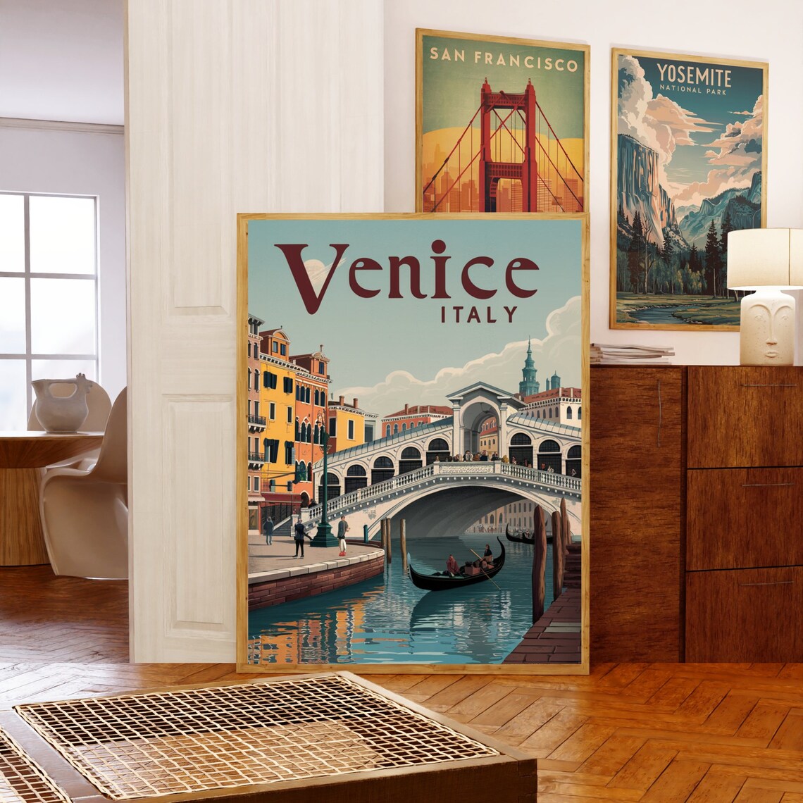 Venice Italy Grand Canal Rialto Bridge Gondolas Retro Travel Poster - Image 5