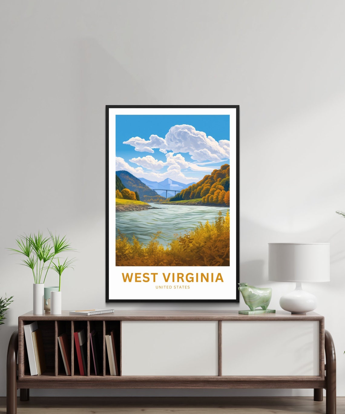 Personalized West Virginia River Valley Bridge Custom Text Poster - Image 2