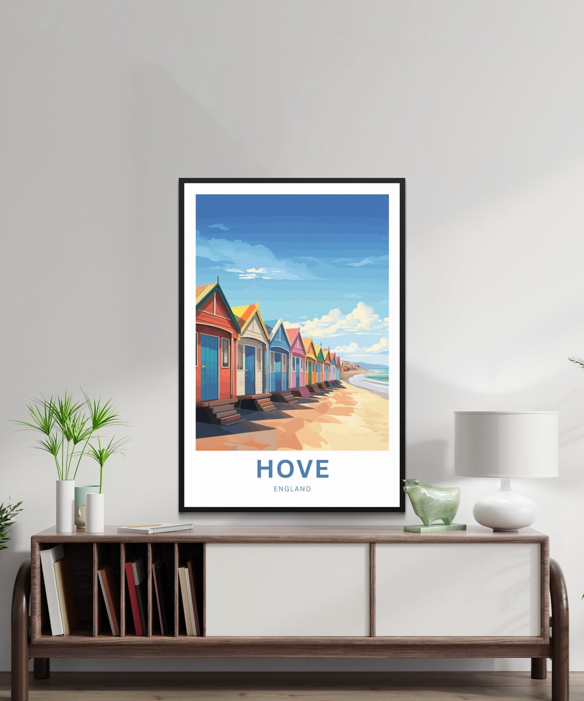 Hove England Colorful Beach Huts Seaside Promenade Personalized Poster - Image 2
