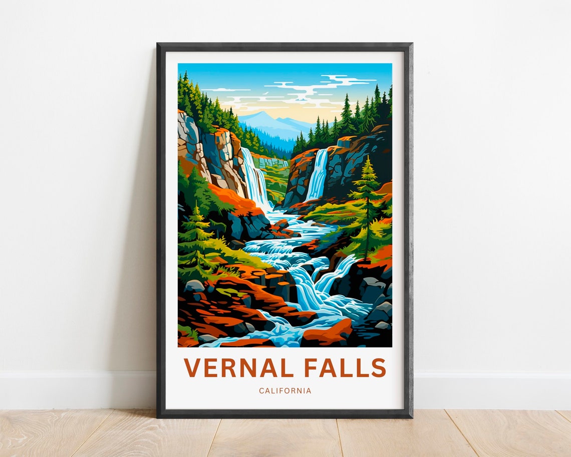 Vernal Falls California Twin Waterfalls Rocky Canyon Scene Poster