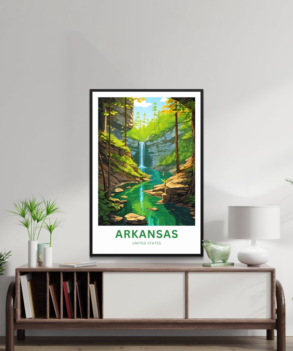 Arkansas Tall Waterfall Canyon Emerald Pool Forest Travel Poster - Image 2