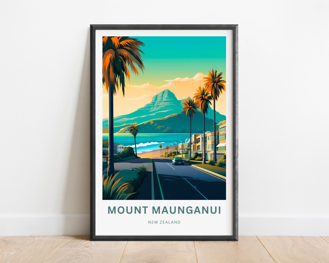 Mount Maunganui New Zealand Palm Beach Road Sunset Art Poster