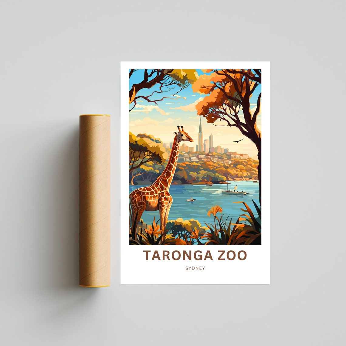 Taronga Zoo Sydney Giraffe Harbor Skyline View Travel Poster - Image 4