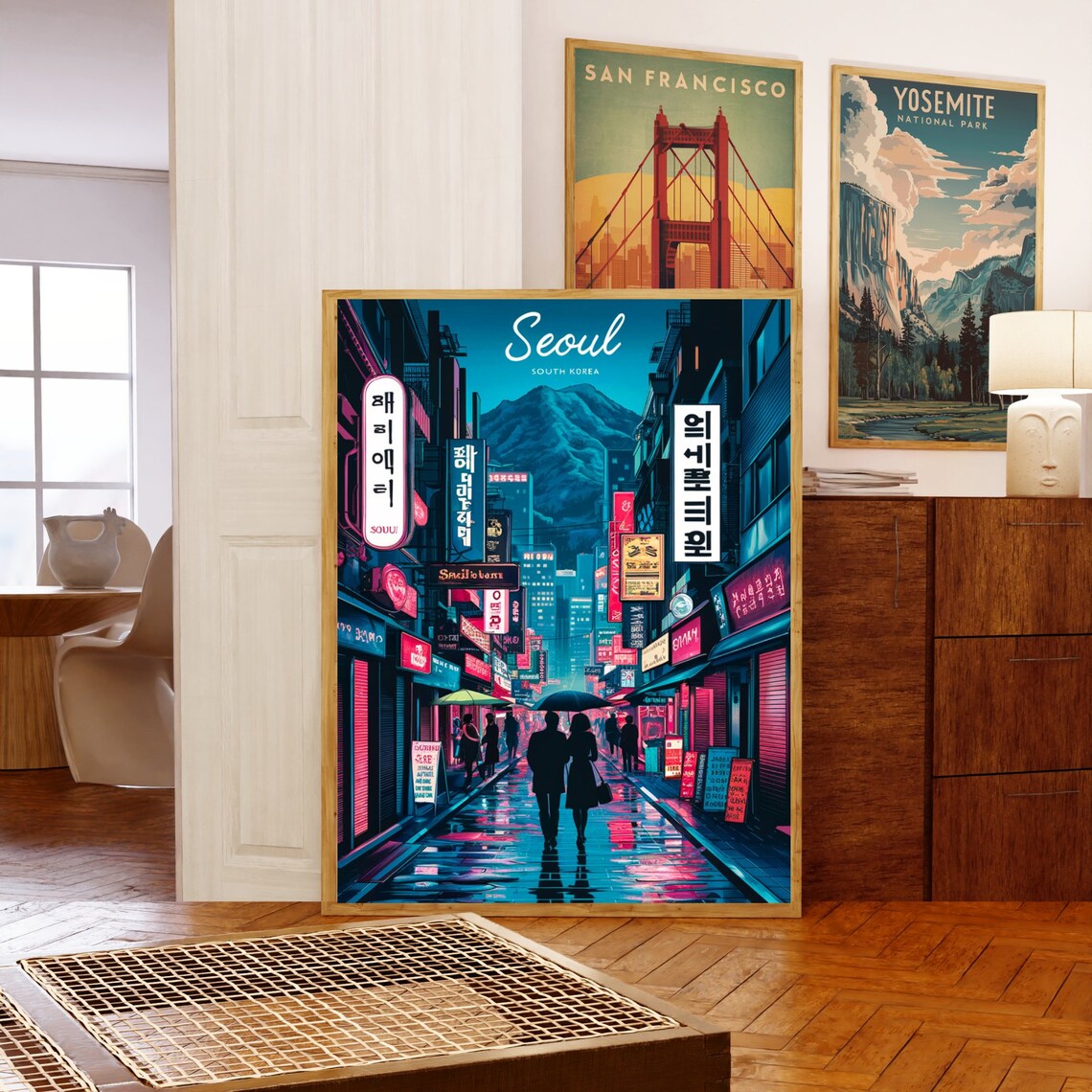 Seoul South Korea Vintage Neon Street Night Lights Travel Poster - Image 5