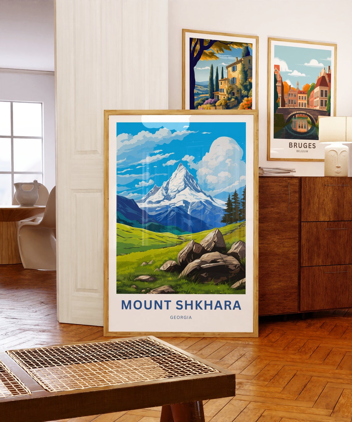 Mount Shkhara Georgia Custom Text Snow Peak Meadow Travel Poster - Image 3