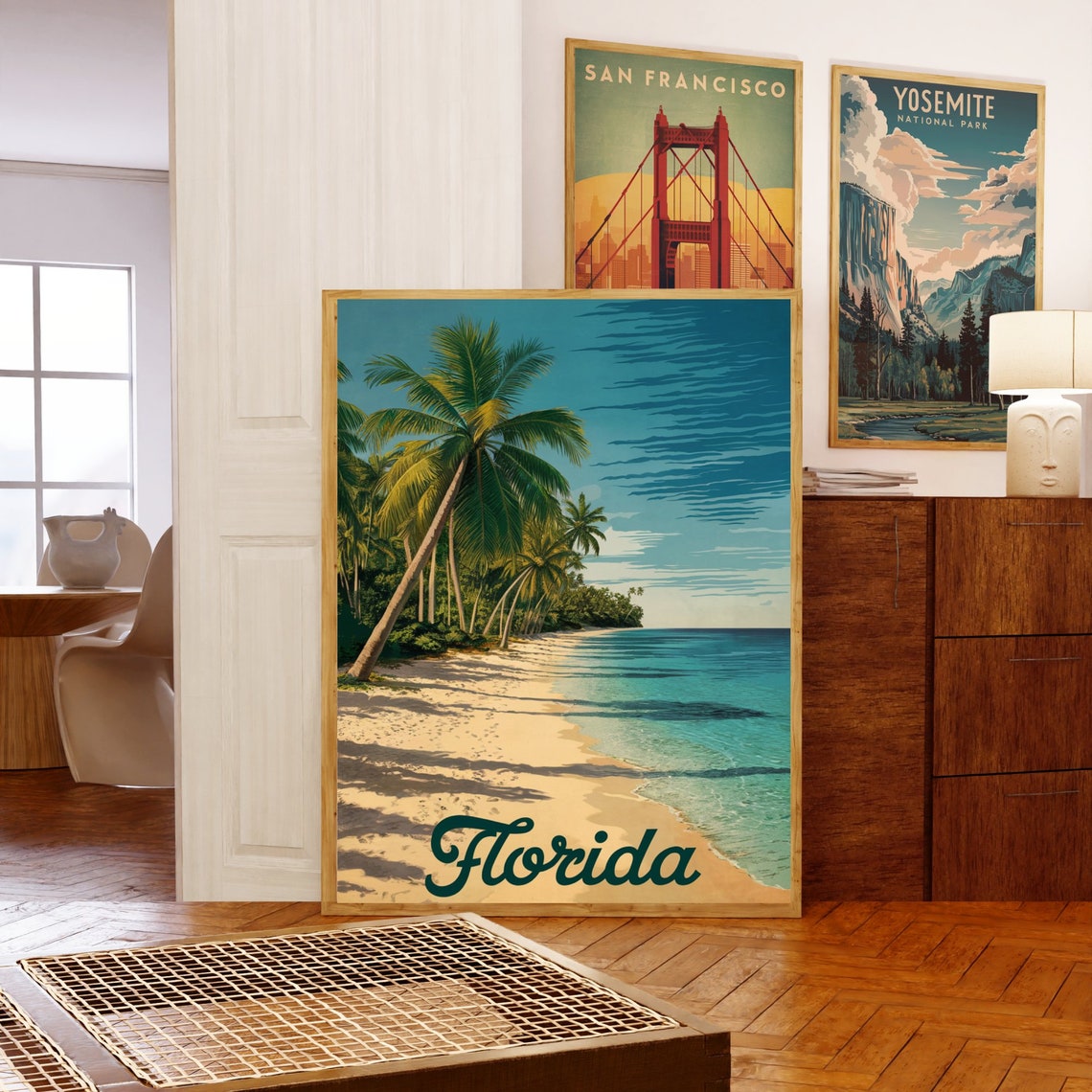 Florida Beach Palm Trees Turquoise Water Retro Vintage Travel Poster - Image 5