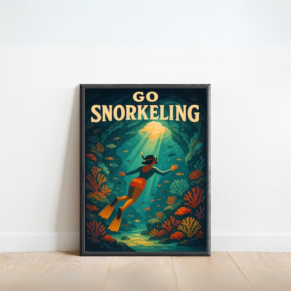 Go Snorkeling Retro Ocean Adventure Vintage Coral Reef Poster