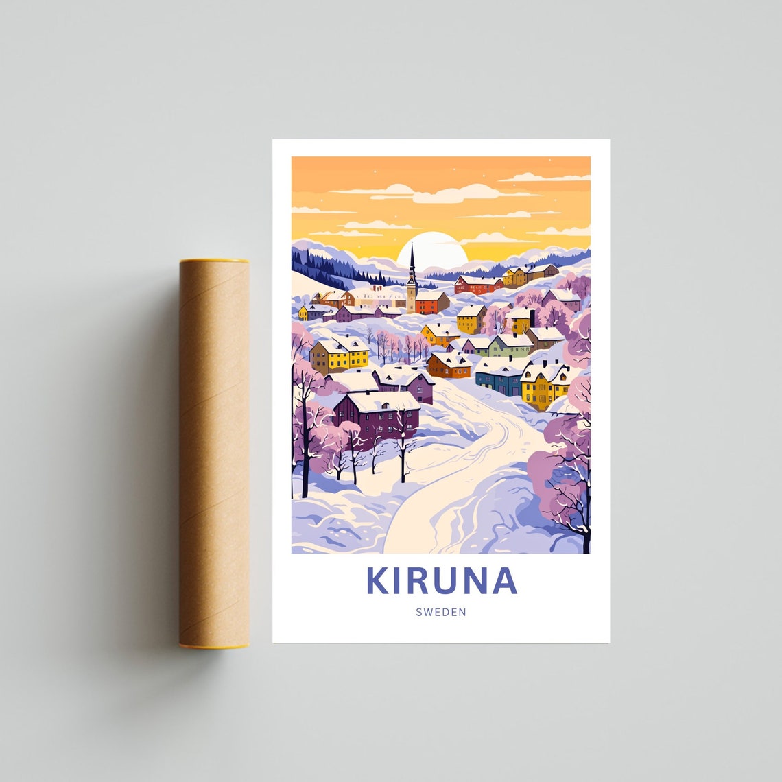 Kiruna Sweden Snowy Town Orange Sunset Sky Personalized Poster - Image 4