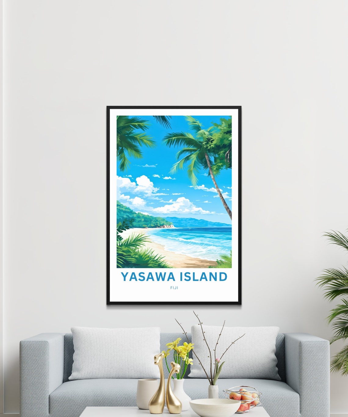 Yasawa Island Fiji White Sand Beach Between Tall Palms Poster - Image 3