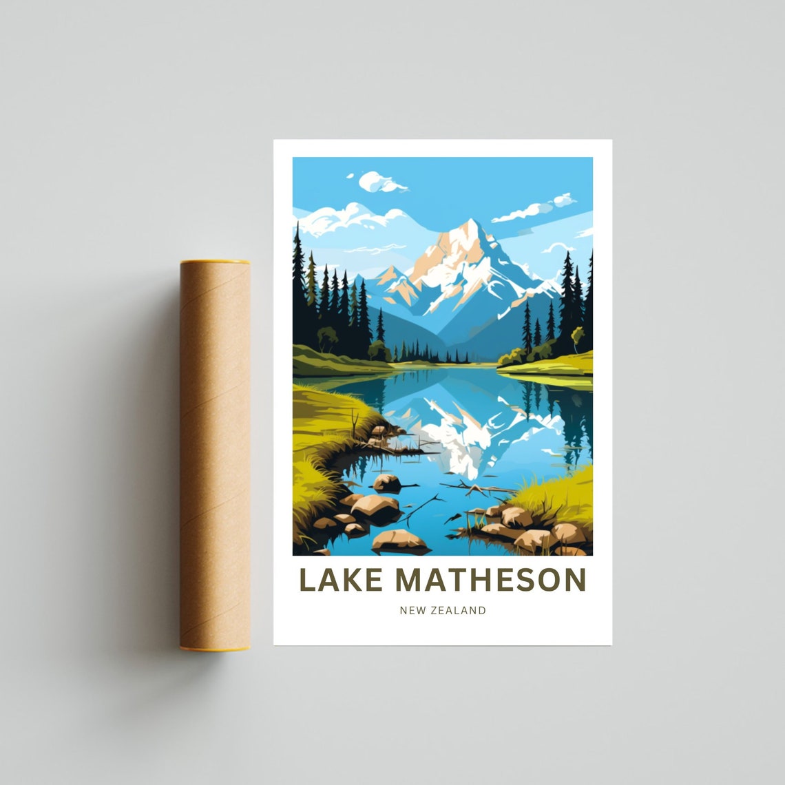 Lake Matheson New Zealand Peak Reflection Personalized Poster - Image 4