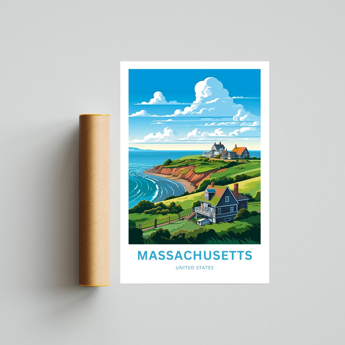 Massachusetts Coast Cliffs Cottage Personalized Travel Poster - Image 4