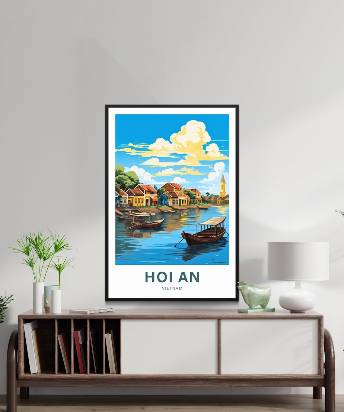 Hoi An Vietnam Travel Poster Riverside Boats Old Town Church Art - Image 2