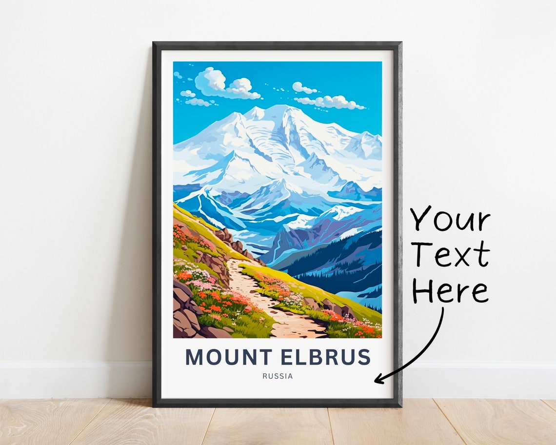 Mount Elbrus Russia Alpine Meadow Trail Custom Travel Poster