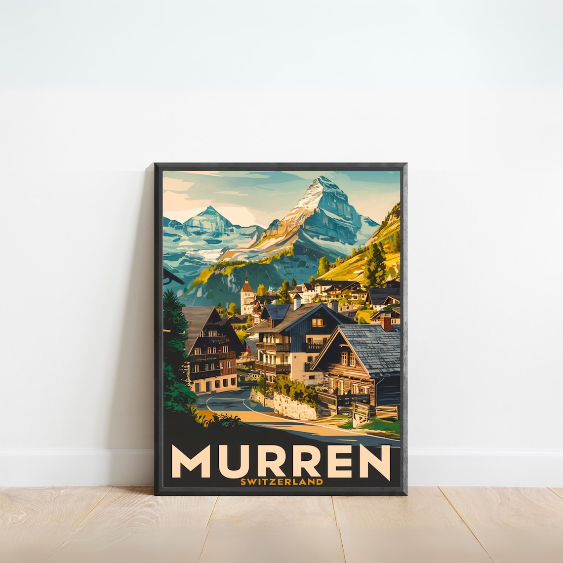 Murren Switzerland Vintage Travel Poster, Swiss Alps