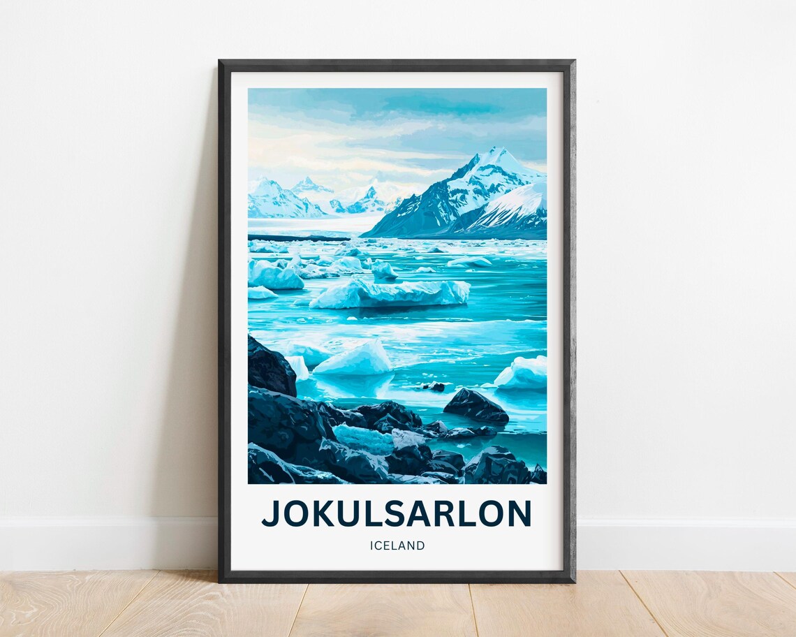 Jokulsarlon Iceland Travel Poster Glacier Lagoon Arctic Icebergs